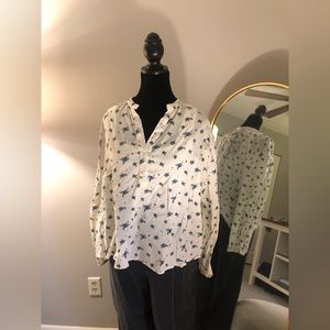 White peasant blouse with blue florals